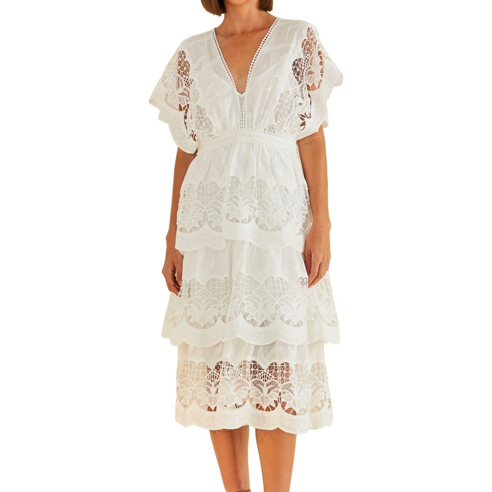 Farm Rio Off White Richelieu Lace Midi Dress Size L